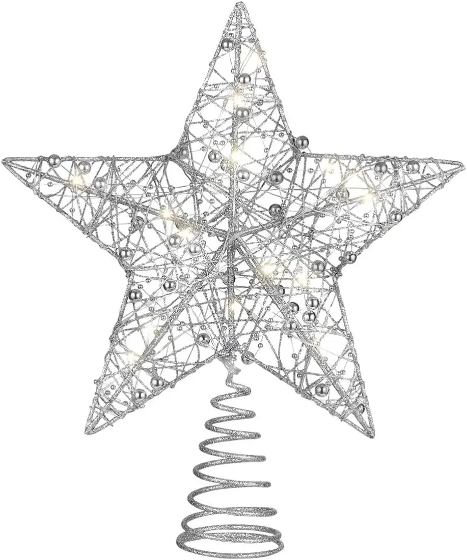 Star Christmas Tree Topper – 20 LED, Gold or Silver, Battery Operated