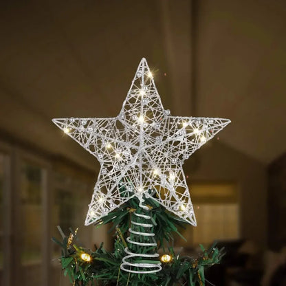 Star Christmas Tree Topper – 20 LED, Gold or Silver, Battery Operated