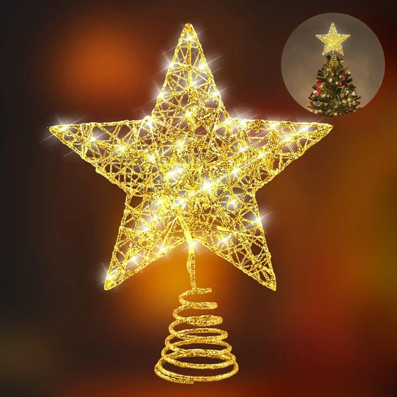 Star Christmas Tree Topper – 20 LED, Gold or Silver, Battery Operated