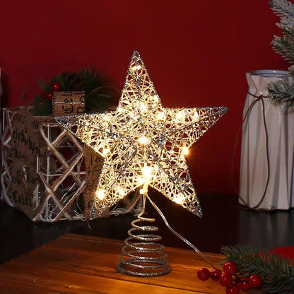 Star Christmas Tree Topper – 20 LED, Gold or Silver, Battery Operated