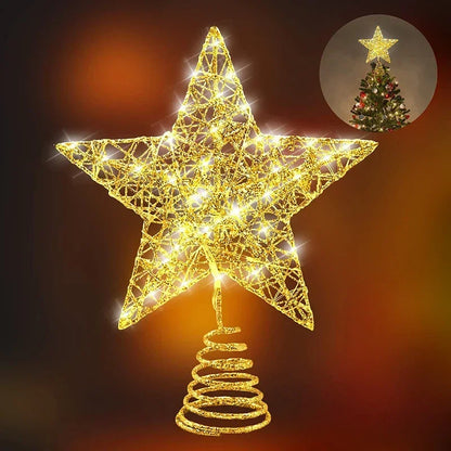 Star Christmas Tree Topper – 20 LED, Gold or Silver, Battery Operated