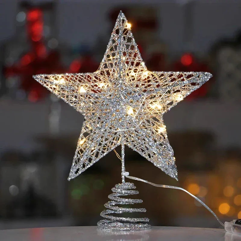 Star Christmas Tree Topper – 20 LED, Gold or Silver, Battery Operated