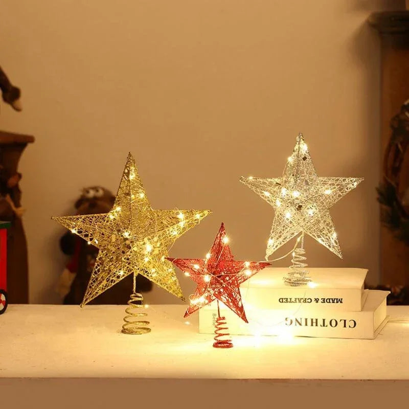 Star Christmas Tree Topper – 20 LED, Gold or Silver, Battery Operated