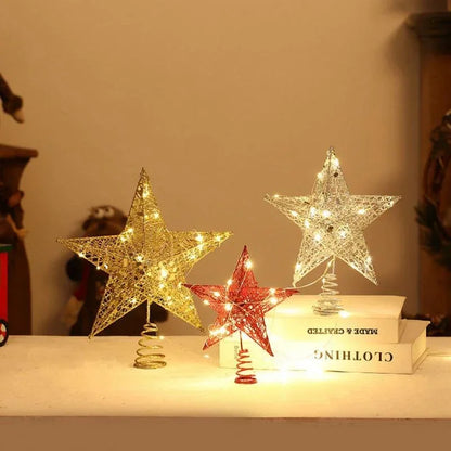 Star Christmas Tree Topper – 20 LED, Gold or Silver, Battery Operated
