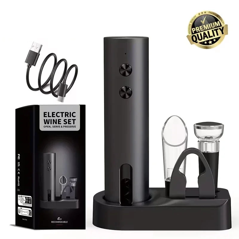 Electric Wine Opener Gift Set – Rechargeable, with Aerator & Stopper