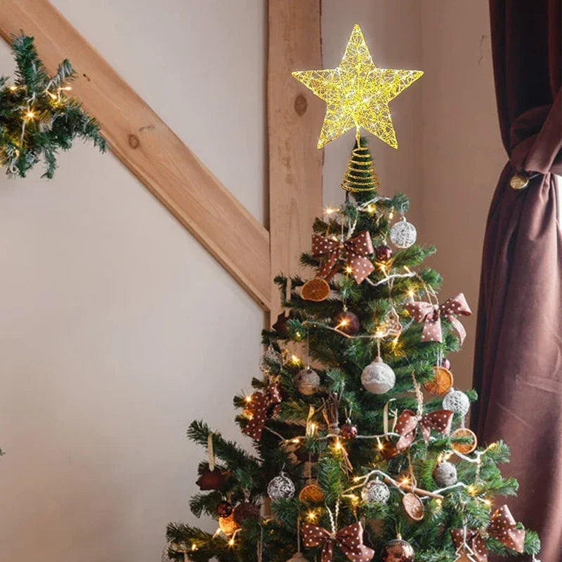 Star Christmas Tree Topper – 20 LED, Gold or Silver, Battery Operated