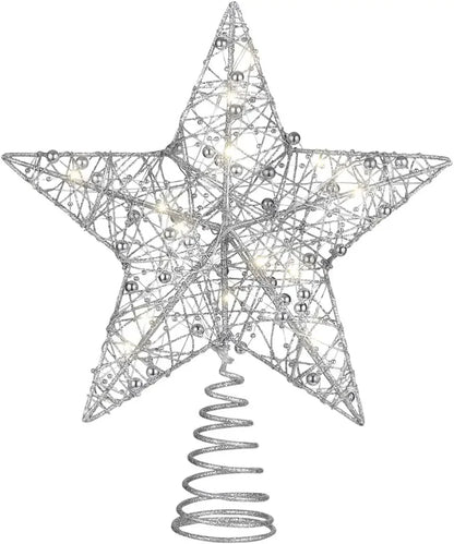 Star Christmas Tree Topper – 20 LED, Gold or Silver, Battery Operated
