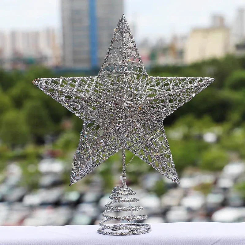 Star Christmas Tree Topper – 20 LED, Gold or Silver, Battery Operated