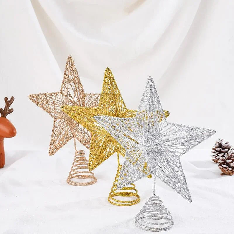 Star Christmas Tree Topper – 20 LED, Gold or Silver, Battery Operated