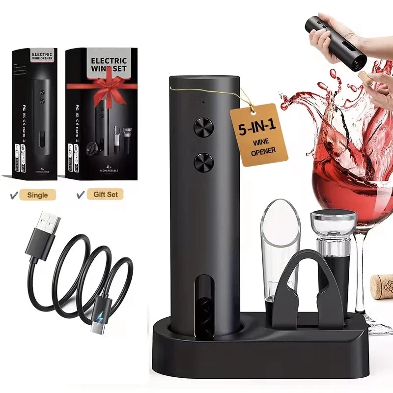 Electric Wine Opener Gift Set – Rechargeable, with Aerator & Stopper