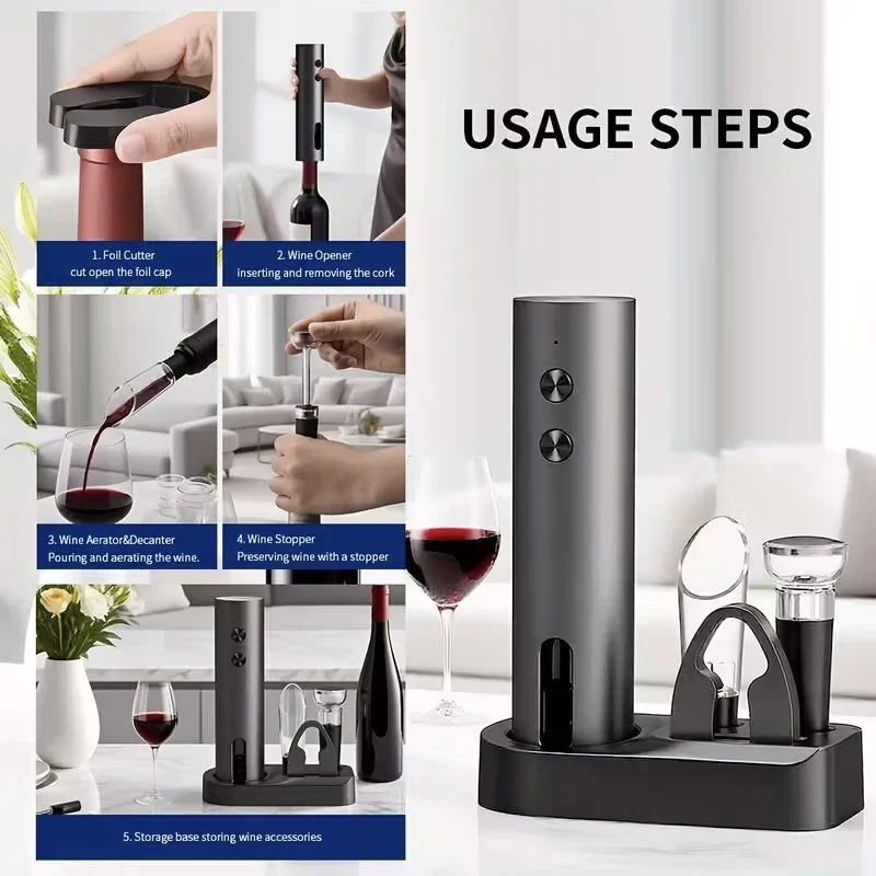 Electric Wine Opener Gift Set – Rechargeable, with Aerator & Stopper