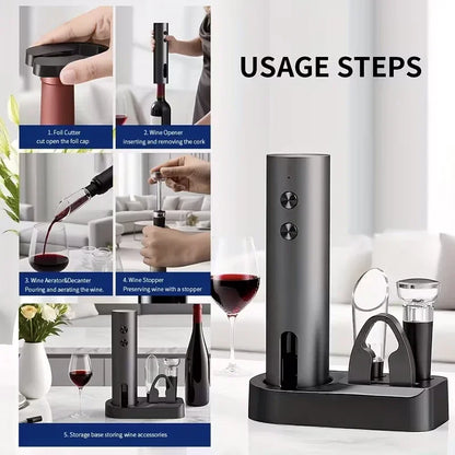 Electric Wine Opener Gift Set – Rechargeable, with Aerator & Stopper