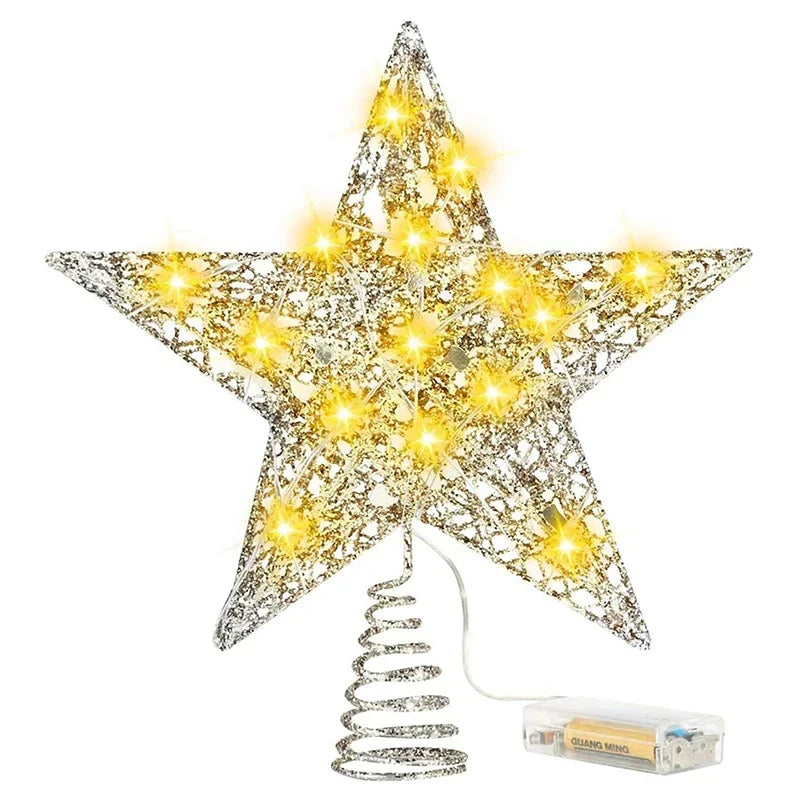 Star Christmas Tree Topper – 20 LED, Gold or Silver, Battery Operated