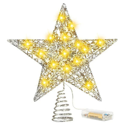 Star Christmas Tree Topper – 20 LED, Gold or Silver, Battery Operated