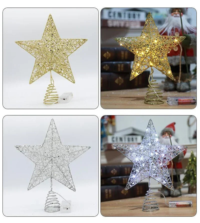 Star Christmas Tree Topper – 20 LED, Gold or Silver, Battery Operated