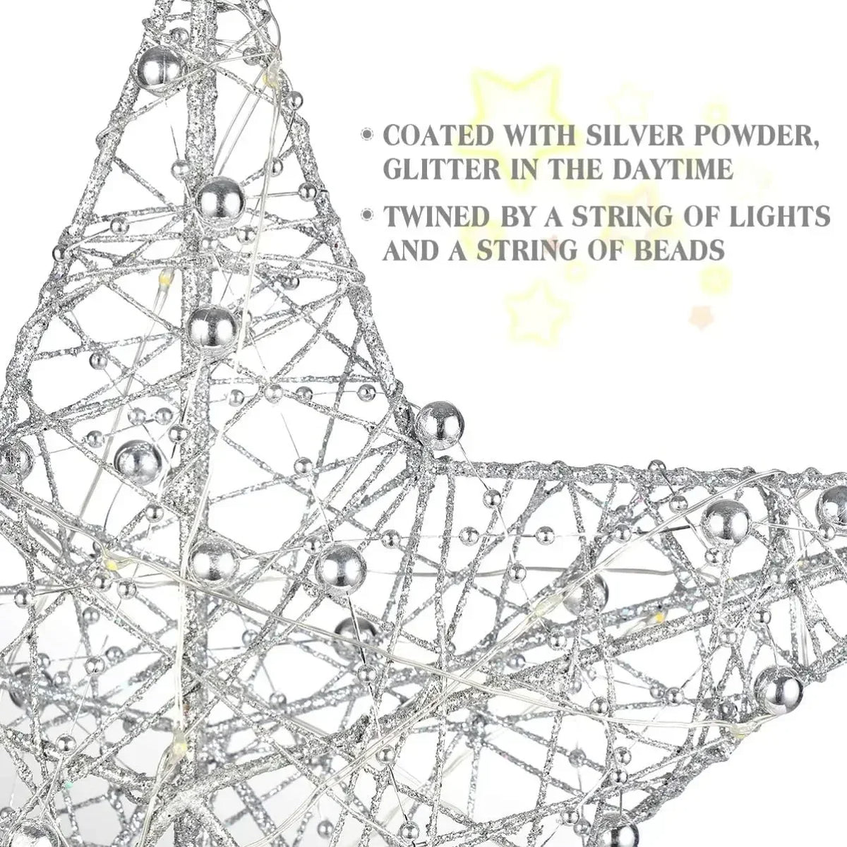 Star Christmas Tree Topper – 20 LED, Gold or Silver, Battery Operated
