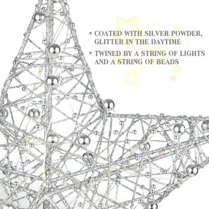 Star Christmas Tree Topper – 20 LED, Gold or Silver, Battery Operated