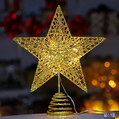 Star Christmas Tree Topper – 20 LED, Gold or Silver, Battery Operated
