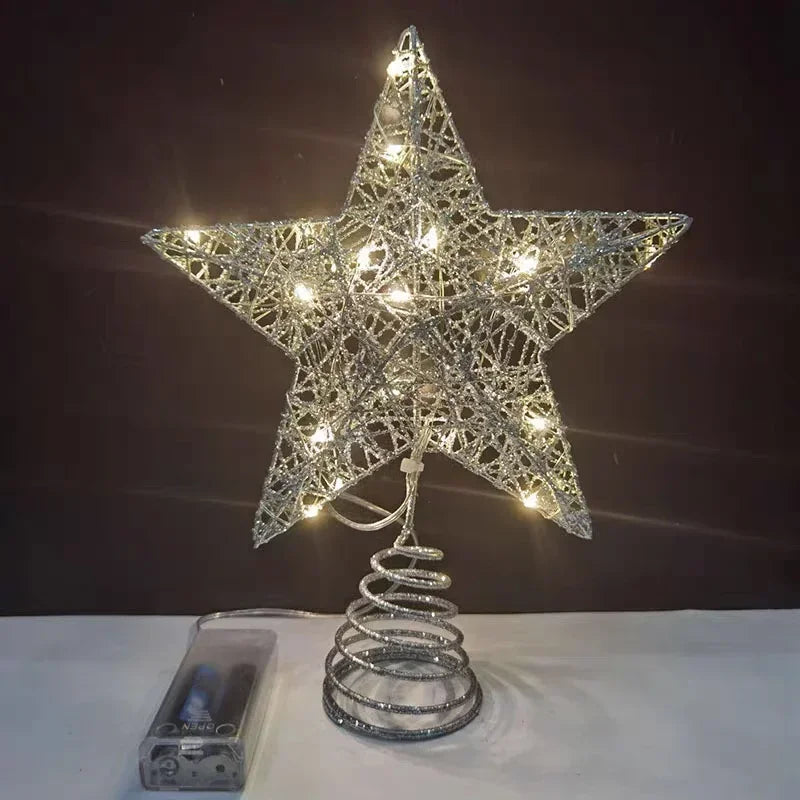 Star Christmas Tree Topper – 20 LED, Gold or Silver, Battery Operated