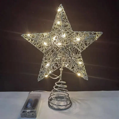 Star Christmas Tree Topper – 20 LED, Gold or Silver, Battery Operated