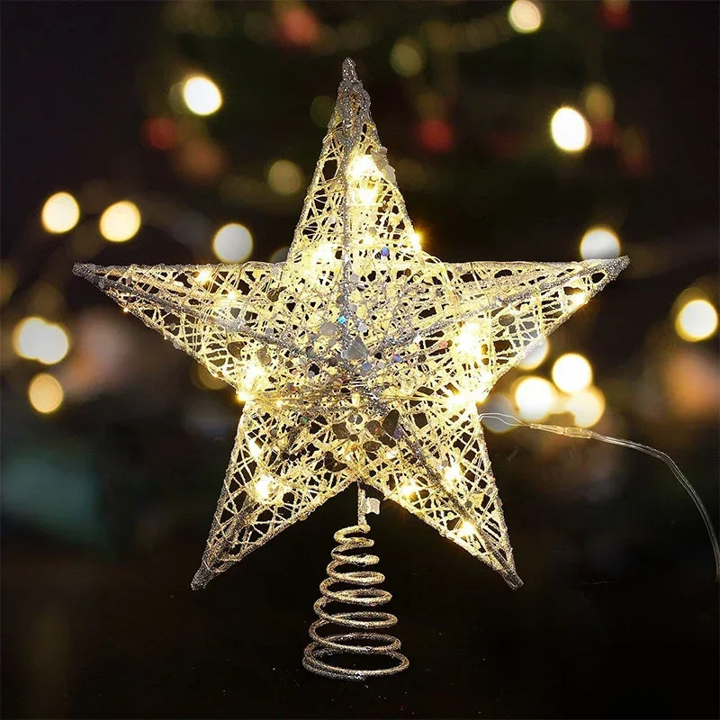 Star Christmas Tree Topper – 20 LED, Gold or Silver, Battery Operated