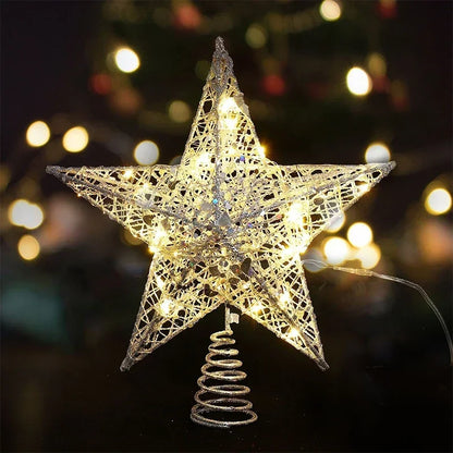 Star Christmas Tree Topper – 20 LED, Gold or Silver, Battery Operated
