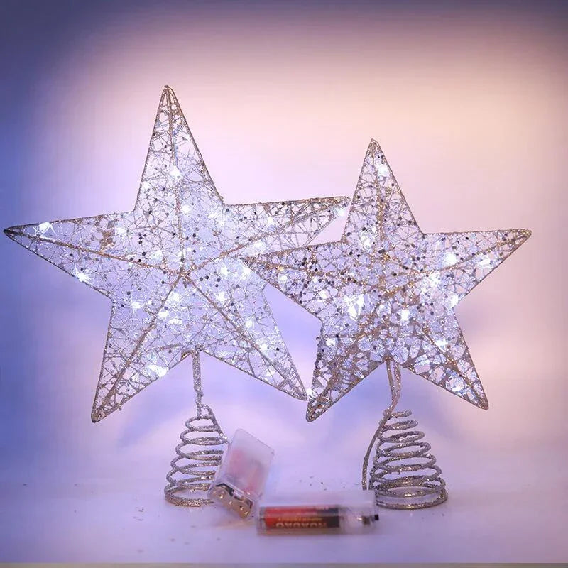 Star Christmas Tree Topper – 20 LED, Gold or Silver, Battery Operated
