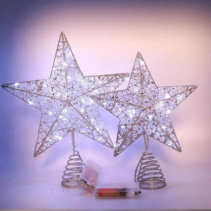 Star Christmas Tree Topper – 20 LED, Gold or Silver, Battery Operated
